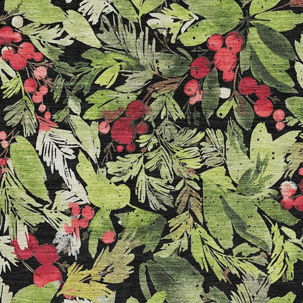 HomeRoots 5' X 8' Abstract Geometric Area Rug in Black, Red & Green - Washable, UV Protected, Kid-Friendly! 701866