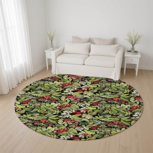 HomeRoots 8' Modern Abstract Geometric Round Rug in Black, Red & Green - Washable, Stain Resistant & UV-Protected! 701867