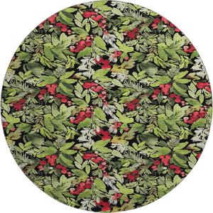 HomeRoots 8' Modern Abstract Geometric Round Rug in Black, Red & Green - Washable, Stain Resistant & UV-Protected! 701867