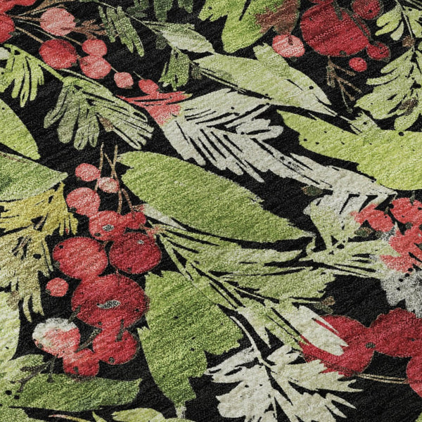 HomeRoots 8' Modern Abstract Geometric Round Rug in Black, Red & Green - Washable, Stain Resistant & UV-Protected! 701867