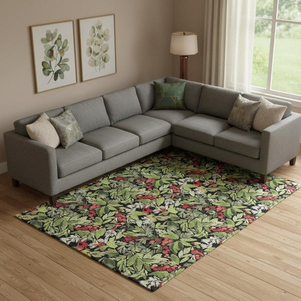 HomeRoots 9' Abstract Geometric Area Rug in Bold Black, Red & Green – Washable, UV Protected & Stain Resistant! 701869