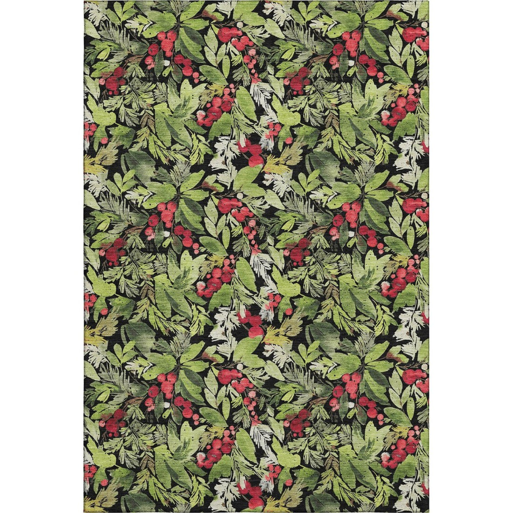 HomeRoots 9' Abstract Geometric Area Rug in Bold Black, Red & Green – Washable, UV Protected & Stain Resistant! 701869