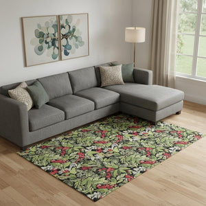 HomeRoots 10' Contemporary Abstract Geometric Area Rug in Black, Red & Green - Washable, UV Protected, Durable Design 701870