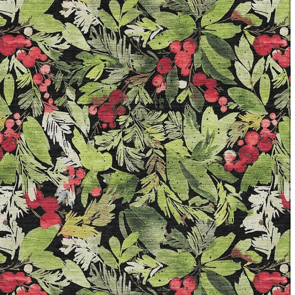HomeRoots 10' Contemporary Abstract Geometric Area Rug in Black, Red & Green - Washable, UV Protected, Durable Design 701870