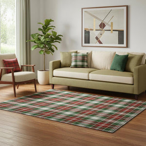 HomeRoots 5' X 8' Abstract Geometric Area Rug in Emerald, Red, and Green - Washable, UV Protected, Non-Slip! 701878