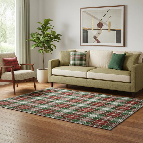 HomeRoots 5' X 8' Abstract Geometric Area Rug in Emerald, Red, and Green - Washable, UV Protected, Non-Slip! 701878