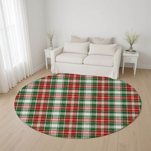HomeRoots 8' Vibrant Abstract Geometric Round Rug with UV Protection – Washable, Non-Slip, Durable Design! 701879