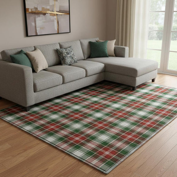 HomeRoots 8' X 10' Vibrant Emerald Red & Green Abstract Geometric Washable Area Rug with UV Protection 701880