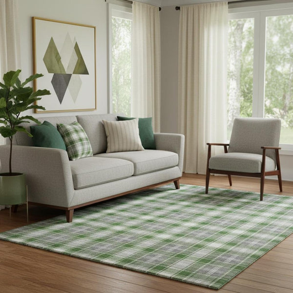 HomeRoots 5' X 8' Modern Abstract Geometric Area Rug in Green, Gray & Ivory – Washable, UV Protected & Kid-Friendly 701884