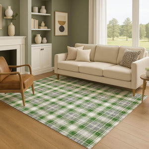 HomeRoots 5' X 8' Modern Abstract Geometric Area Rug in Green, Gray & Ivory – Washable, UV Protected & Kid-Friendly 701884