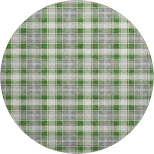 HomeRoots 8' Abstract Geometric Round Rug in Green, Gray & Ivory - Washable, UV-Protected, Stain-Resistant Design 701885