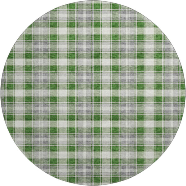 HomeRoots 8' Abstract Geometric Round Rug in Green, Gray & Ivory - Washable, UV-Protected, Stain-Resistant Design 701885