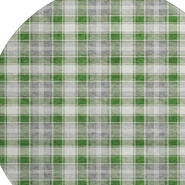 HomeRoots 8' Abstract Geometric Round Rug in Green, Gray & Ivory - Washable, UV-Protected, Stain-Resistant Design 701885