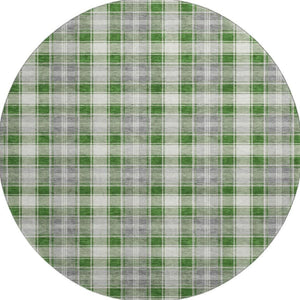 HomeRoots 8' Abstract Geometric Round Rug in Green, Gray & Ivory - Washable, UV-Protected, Stain-Resistant Design 701885