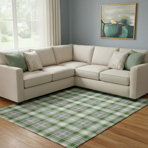 HomeRoots 8' X 10' Washable Green Gray Ivory Abstract Geometric Area Rug with UV Protection for Modern Homes 701886