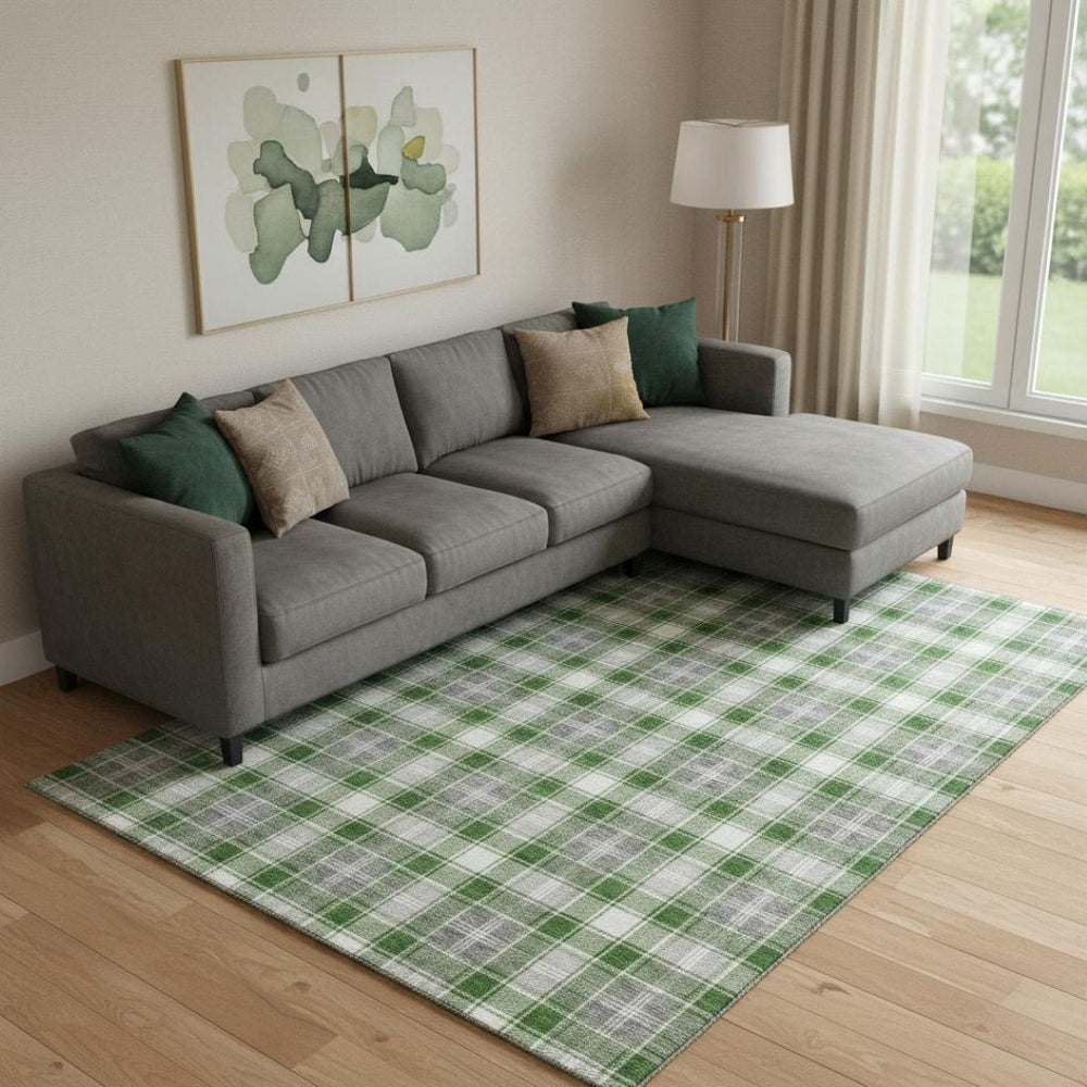 HomeRoots 9' X 12' Abstract Geometric Area Rug in Green, Gray & Ivory - Washable, UV-Protected & Stylish! 701887