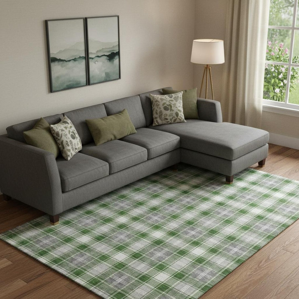 HomeRoots 10' X 14' Washable Abstract Geometric Area Rug in Green, Gray & Ivory – UV Protected, Durable Design 701888