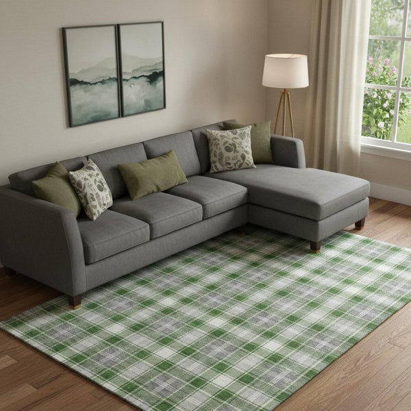 HomeRoots 10' X 14' Washable Abstract Geometric Area Rug in Green, Gray & Ivory – UV Protected, Durable Design 701888