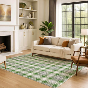 HomeRoots 10' X 14' Washable Abstract Geometric Area Rug in Green, Gray & Ivory – UV Protected, Durable Design 701888