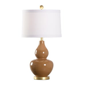 Chelsea House Gourd Sculptural Table Lamp — Earth: Hand-Glazed Taupe Ceramic With Gold Leaf, Warm Ambient Glow 70189