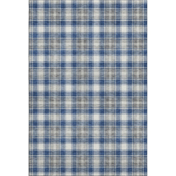 HomeRoots 5' X 8' Navy Blue, Ivory & Gray Abstract Geometric Rug - Washable, UV Protected, Durable & Stylish 701890