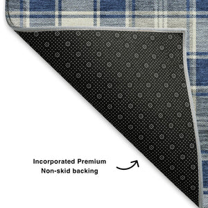 HomeRoots 5' X 8' Navy Blue, Ivory & Gray Abstract Geometric Rug - Washable, UV Protected, Durable & Stylish 701890