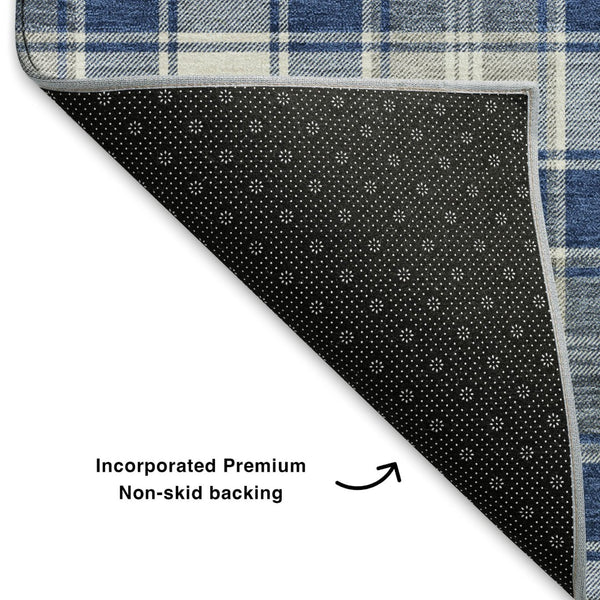 HomeRoots 5' X 8' Navy Blue, Ivory & Gray Abstract Geometric Rug - Washable, UV Protected, Durable & Stylish 701890