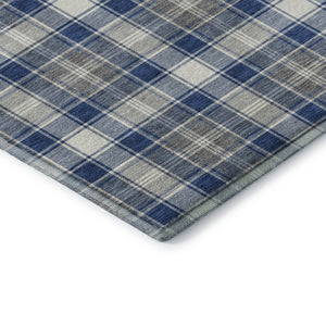 HomeRoots 5' X 8' Navy Blue, Ivory & Gray Abstract Geometric Rug - Washable, UV Protected, Durable & Stylish 701890