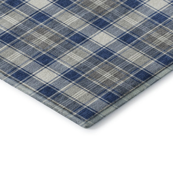 HomeRoots 5' X 8' Navy Blue, Ivory & Gray Abstract Geometric Rug - Washable, UV Protected, Durable & Stylish 701890