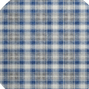 HomeRoots 8' Washable Navy Blue, Ivory & Gray Abstract Geometric Round Rug with UV Protection for High-Traffic Areas 701891