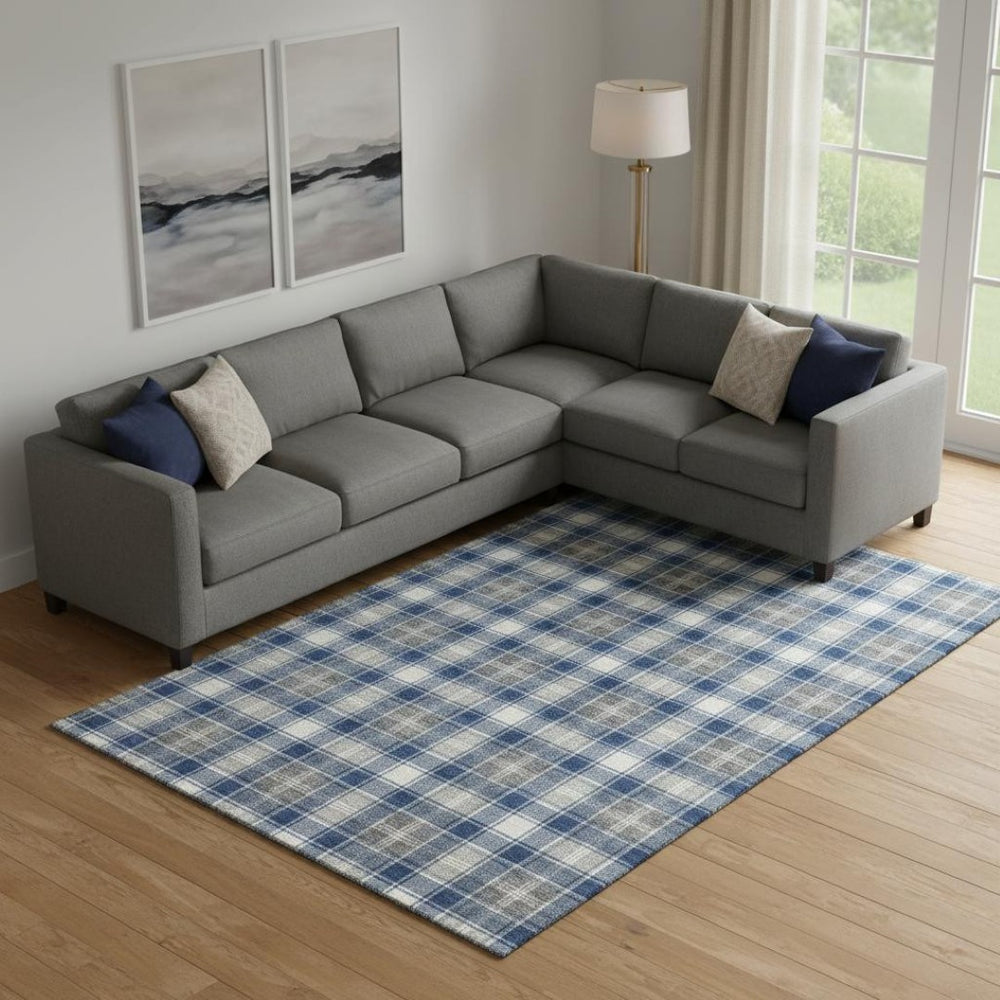HomeRoots 9' X 12' Washable Navy Blue Ivory Gray Abstract Geometric Area Rug with UV Protection & Durability 701893