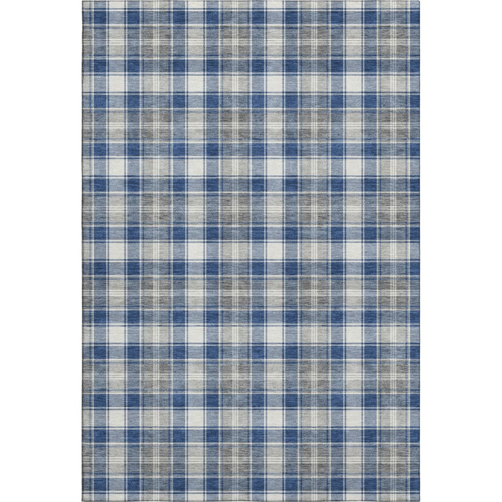 HomeRoots 9' X 12' Washable Navy Blue Ivory Gray Abstract Geometric Area Rug with UV Protection & Durability 701893
