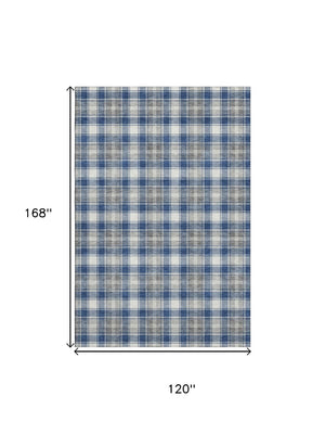 HomeRoots 10' Navy Blue, Ivory & Gray Abstract Geometric Washable Area Rug – UV Protected, Family-Friendly Design 701894