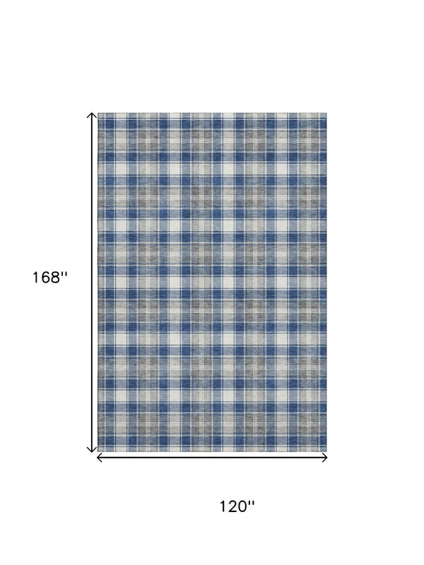 HomeRoots 10' Navy Blue, Ivory & Gray Abstract Geometric Washable Area Rug – UV Protected, Family-Friendly Design 701894
