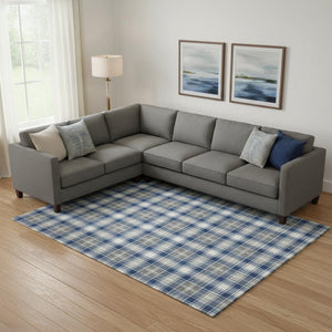 HomeRoots 10' Navy Blue, Ivory & Gray Abstract Geometric Washable Area Rug – UV Protected, Family-Friendly Design 701894