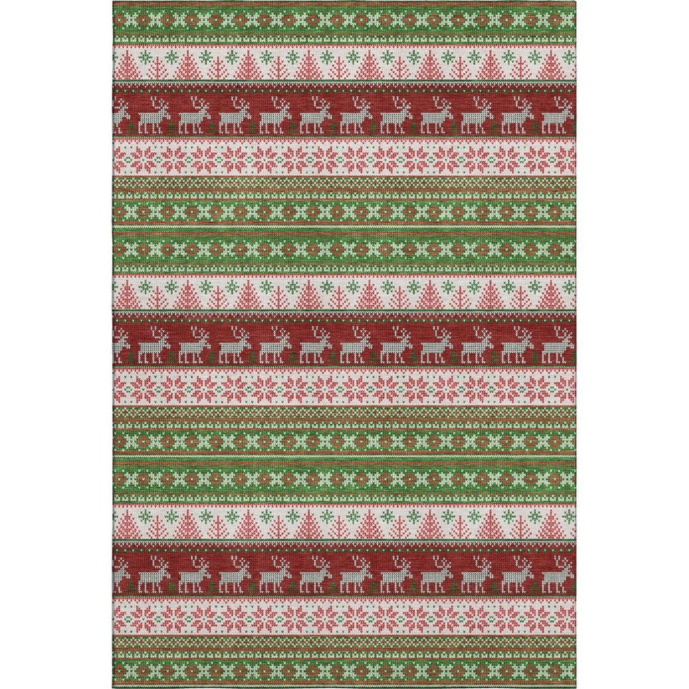HomeRoots 5' X 8' Washable Area Rug in Green, Ivory & Red - Abstract Geometric Design with UV Protection 701896