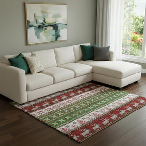 HomeRoots 8' X 10' Vibrant Green Ivory Red Abstract Geometric Washable Area Rug with UV Protection & Style 701898
