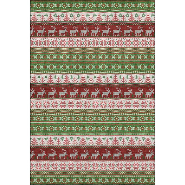HomeRoots 8' X 10' Vibrant Green Ivory Red Abstract Geometric Washable Area Rug with UV Protection & Style 701898