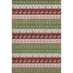 HomeRoots 9' X 12' Abstract Geometric Area Rug in Green, Ivory & Red - Washable, UV Protected, Stain Resistant! 701899