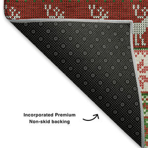HomeRoots 9' X 12' Abstract Geometric Area Rug in Green, Ivory & Red - Washable, UV Protected, Stain Resistant! 701899