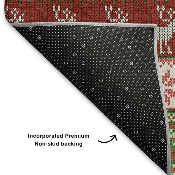 HomeRoots 9' X 12' Abstract Geometric Area Rug in Green, Ivory & Red - Washable, UV Protected, Stain Resistant! 701899