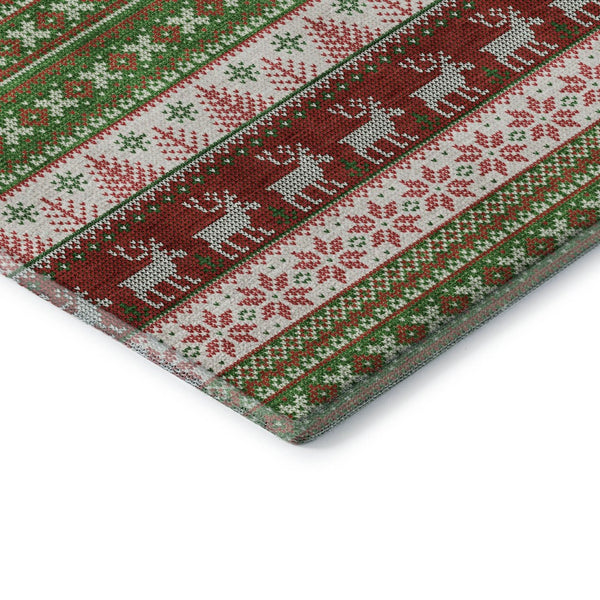 HomeRoots 9' X 12' Abstract Geometric Area Rug in Green, Ivory & Red - Washable, UV Protected, Stain Resistant! 701899