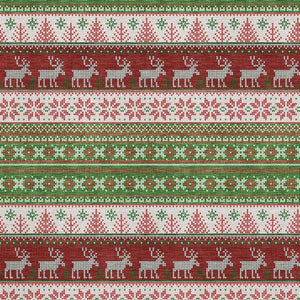 HomeRoots 9' X 12' Abstract Geometric Area Rug in Green, Ivory & Red - Washable, UV Protected, Stain Resistant! 701899