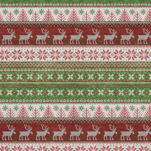 HomeRoots 9' X 12' Abstract Geometric Area Rug in Green, Ivory & Red - Washable, UV Protected, Stain Resistant! 701899