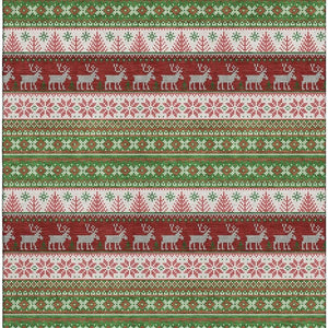 HomeRoots 9' X 12' Abstract Geometric Area Rug in Green, Ivory & Red - Washable, UV Protected, Stain Resistant! 701899