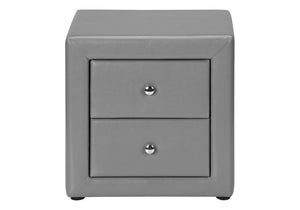 English Elm Nightstand, Upholstered Leather-Look Accent Table with Two Drawers, Chrome Knob, No Assembly Required Grey 22 L x 17 W x 22 H B2710P219501