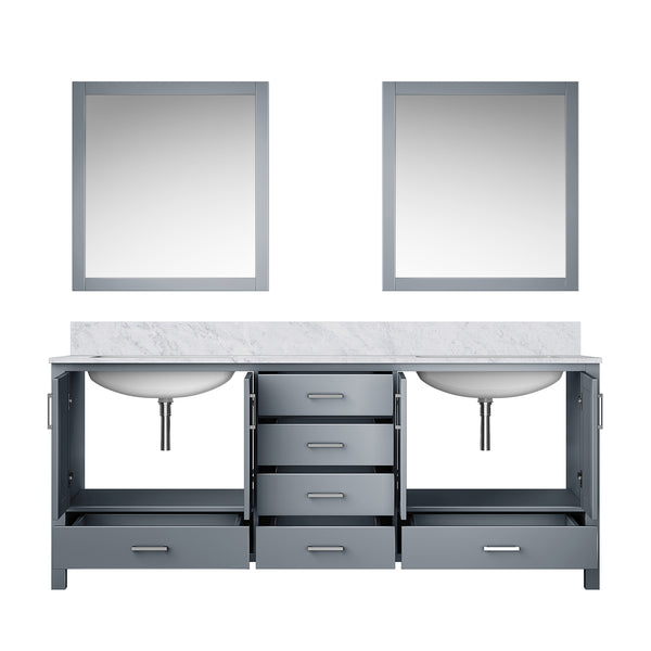 English Elm Dark Grey Double Bath Vanity With Carrara Marble Top, Soft-Close Drawers & Elegant Mirrors Included B2731S00840