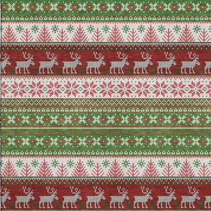 HomeRoots 10' Abstract Geometric Area Rug in Green, Ivory & Red - Washable, UV Protected, Non-Slip Design 701900