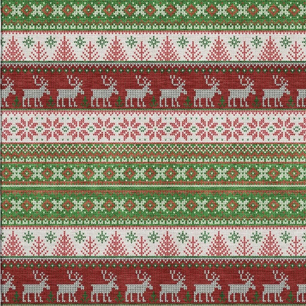 HomeRoots 10' Abstract Geometric Area Rug in Green, Ivory & Red - Washable, UV Protected, Non-Slip Design 701900