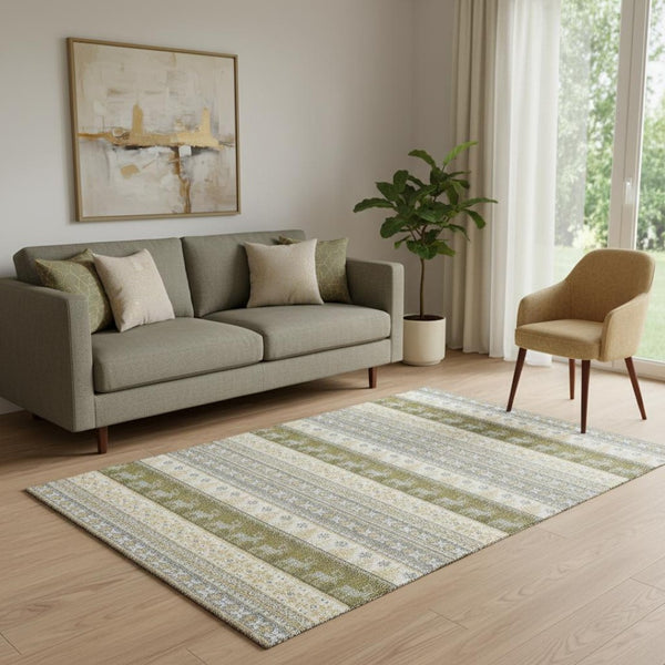 HomeRoots 5' X 8' Gray Ivory Gold Abstract Geometric Washable Area Rug - Durable, Stain-Resistant, UV Protected 701902